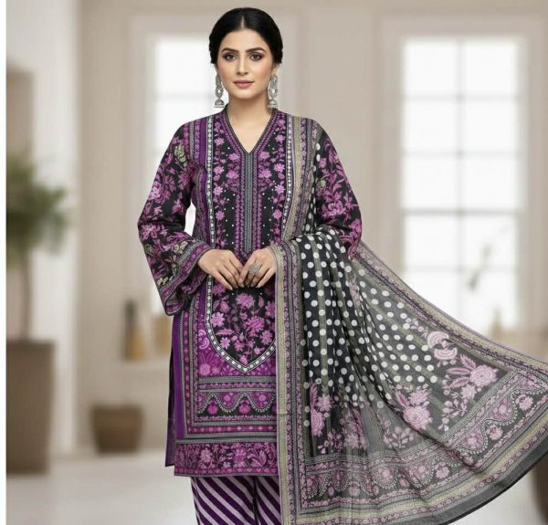 Pure cotton three piece purple