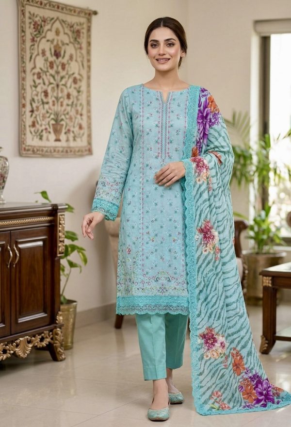 Pakistani Inspired three piece premium cotton (Unstitched)