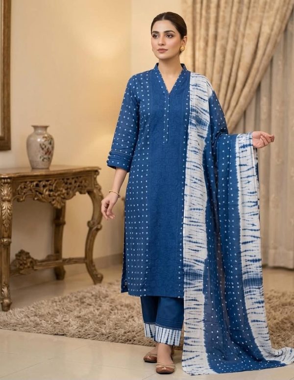 AI 33 Pure Cotton Chunri Batiq Three Piece (Unstitched)