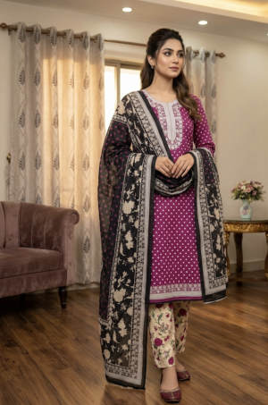 Pure cotton three piece (Unstitched)